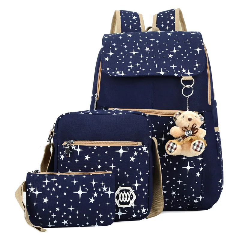 3 шт./компл. женский рюкзак, школьные сумки, милые рюкзаки с принтом звезд и ме
