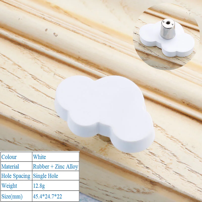 White 6262 LBA, детские резиновые дверные ручки, милые розовые, желтые, синие, Звездные, лунные, облачные, кухонные ручки и ручки для шкафа, мебельные ручки для выдвижных ящиков - Цвет: White 6262