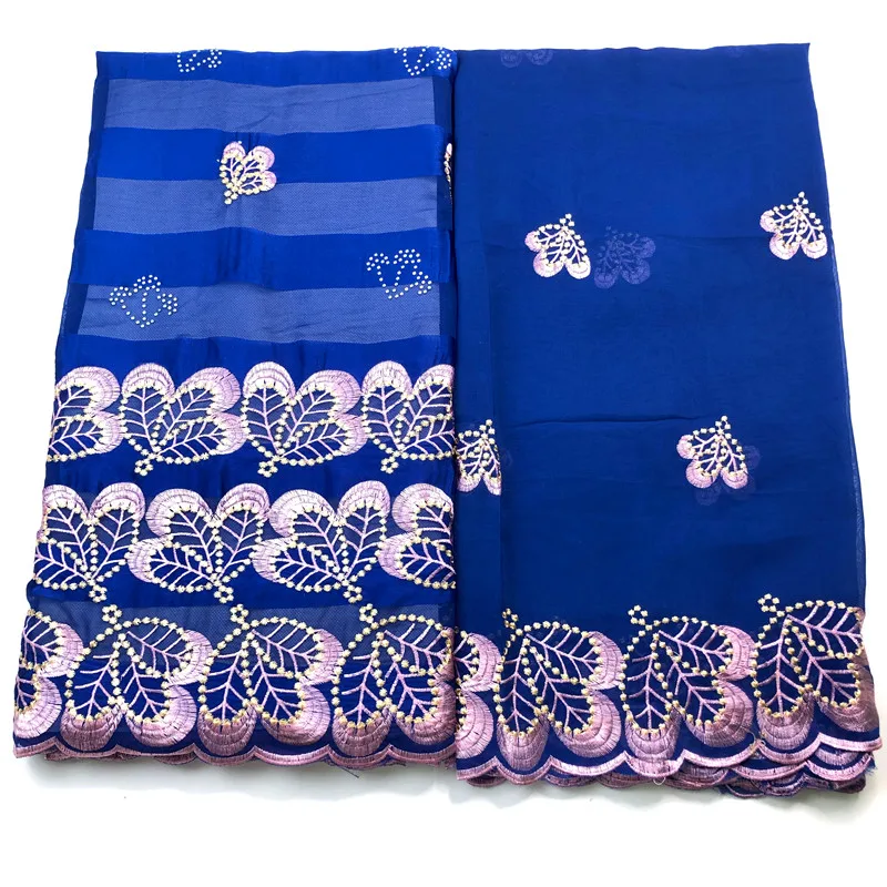 

5+2 Yards Ribbon Silk Material With Chiffon Blouse African Lace Fabric 2021 High Quality Lace With Stones
