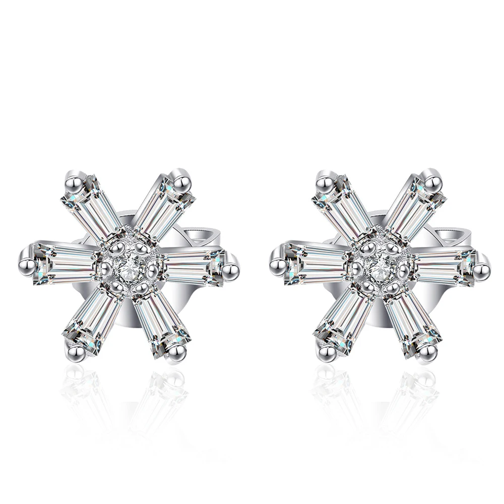 

TKJ 925 Sterling Silver Earrings Hexagonal Star Female Snowflake Earrings Fashion White CZ Zirconia Christmas Lady Stud Earrings