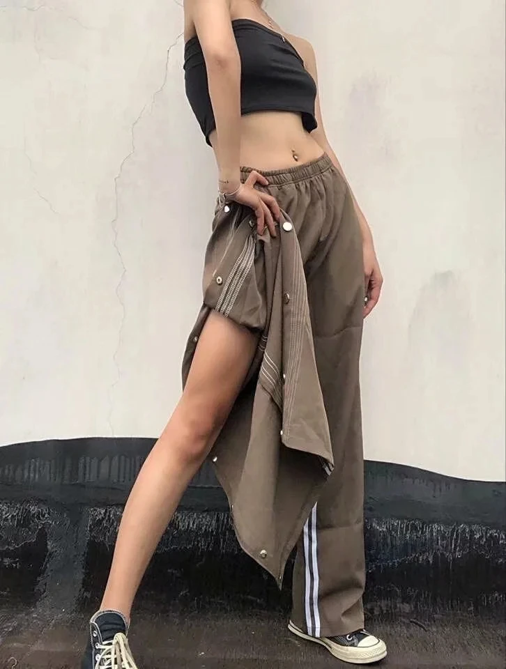 

2021 Spring High Street Straight leg Pants Woemn Pants Fashion Slim Solid Button Breasted Wide Leg Pants Casual Loose Chic Pants