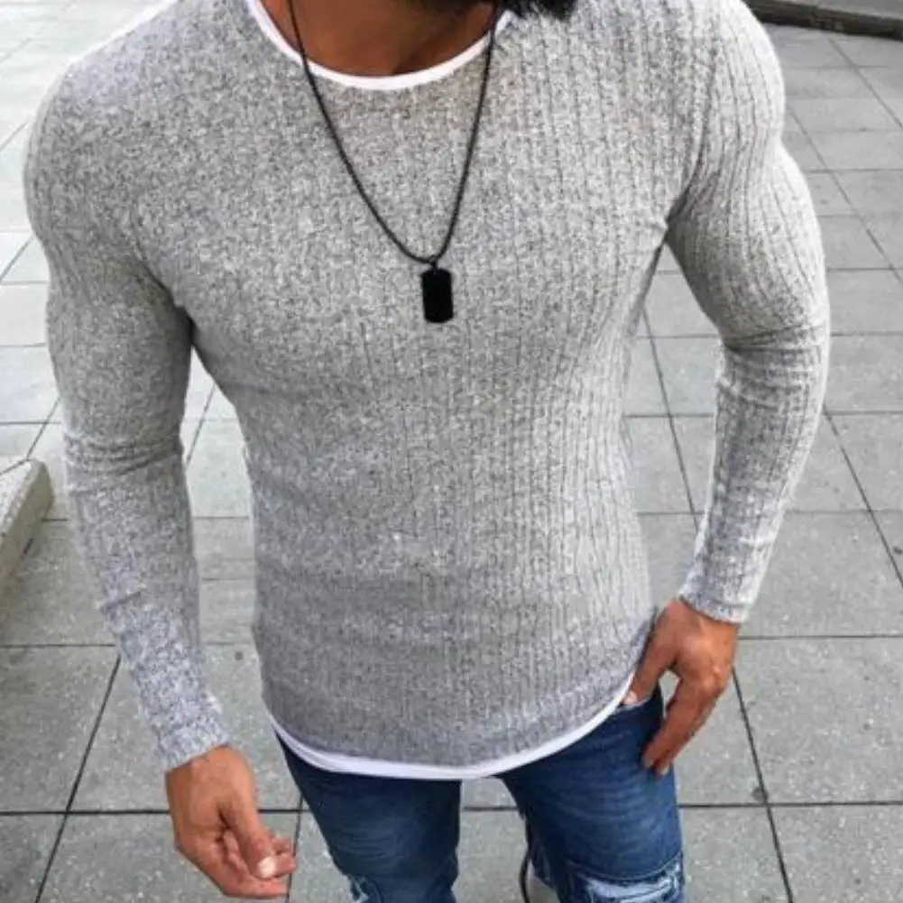 

Fashion Men Sweater Pullover Casual Tops Knitted Top Round Neck Long Sleeve Patchwork Slim Knitted Sweater Pullover Top Sweater