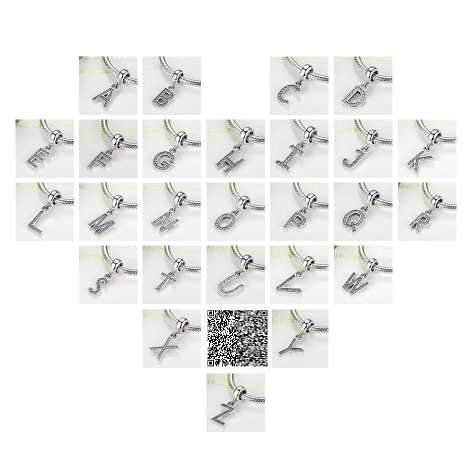 Подлинное 925 пробы Серебряная бусина буква подбираемые Подвески Серебро