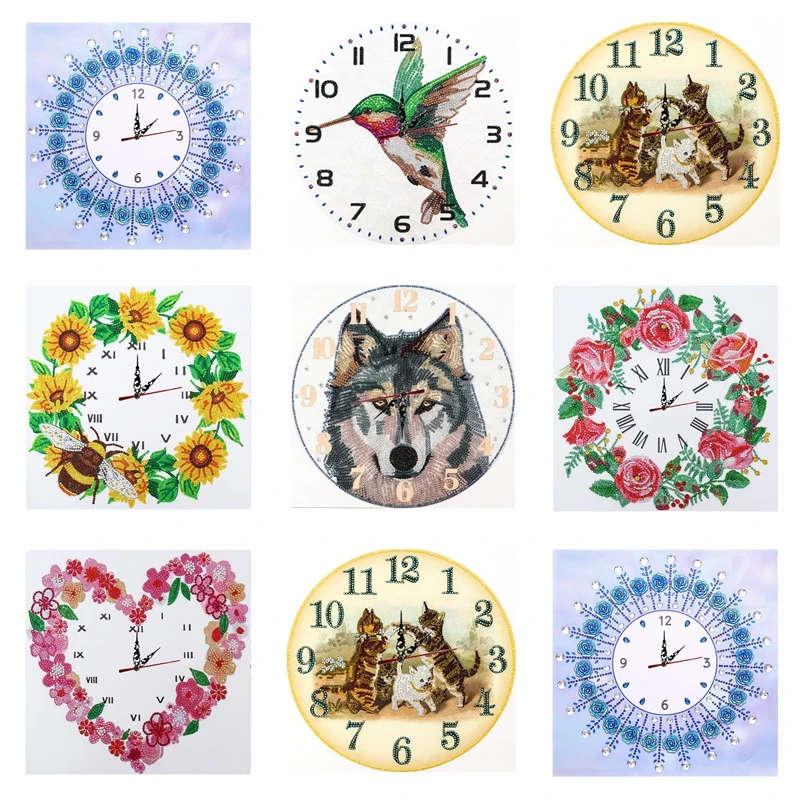 

Алмазная живопись «сделай сам», домашний декор, Мультяшные животные, цветы, часы, искусство 5D «сделай сам», полная особая форма, Алмазная моз...