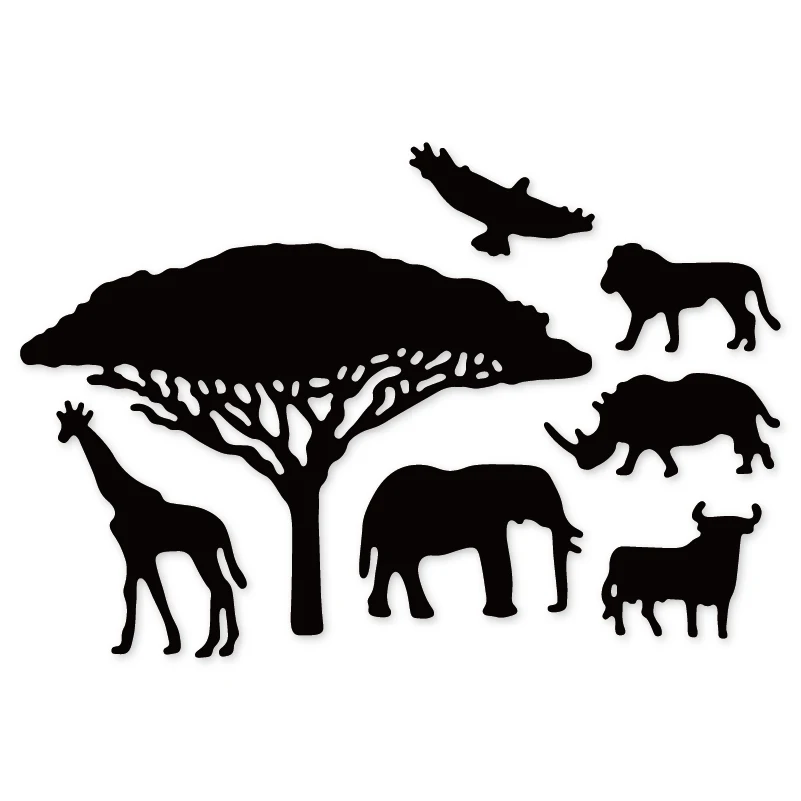 

Wild Animals Giraffe Elephant Tree Border Metal Cutting Dies Stencil for DIY Scrapbooking album Embossing Craft Paper Card Tool