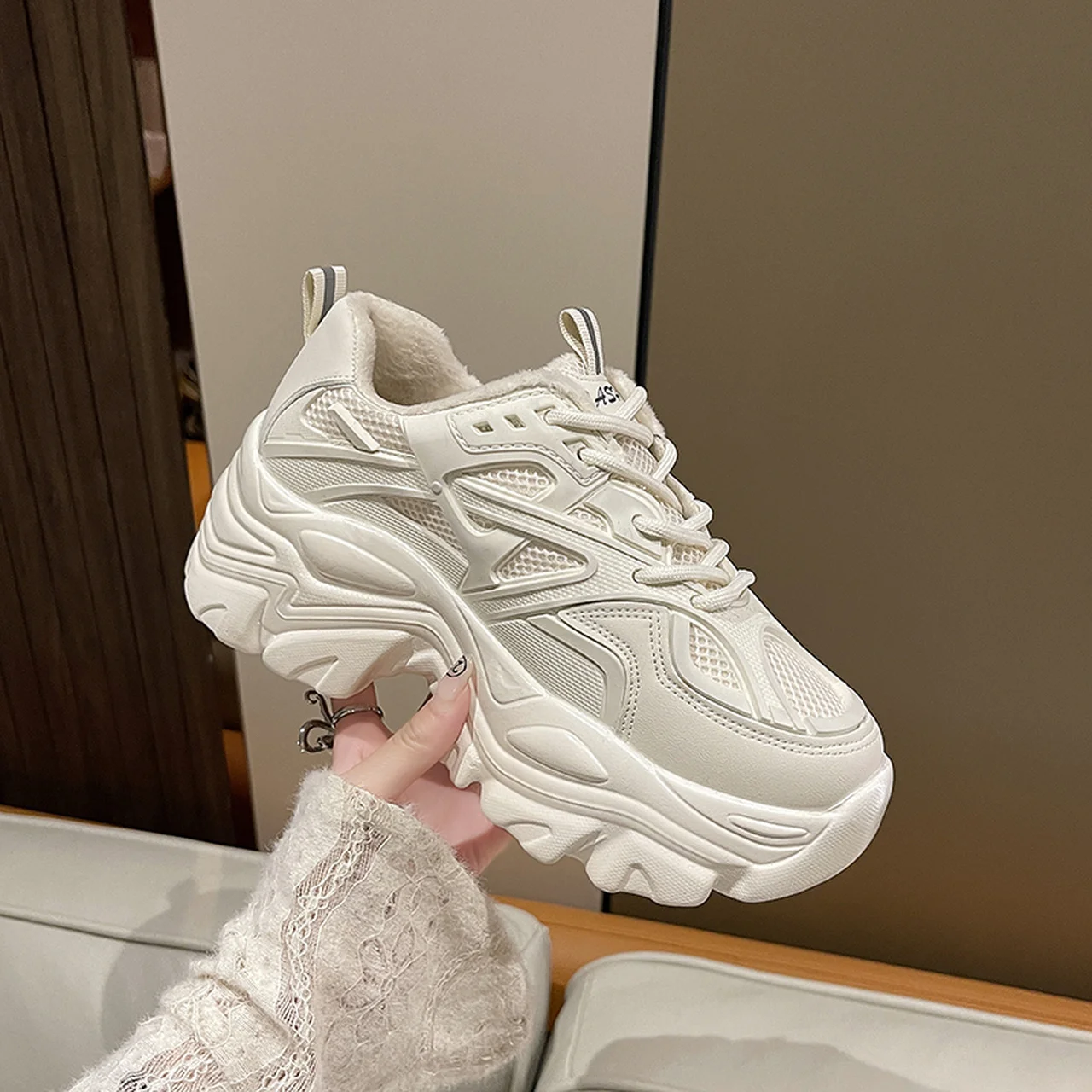 

Женская Вулканизированная обувь, женская обувь, модная дышащая повседневная спортивная обувь на толстой подошве, хлопковая обувь с мехом, н...