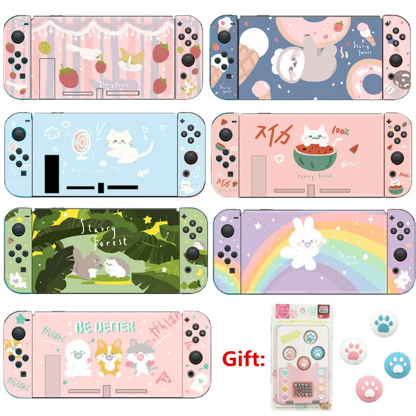 

Kawaii Cute Cartoon Soft Protective Case Cover Shell With Screen Protector Film and Caps For Nintendo Switch Original Design