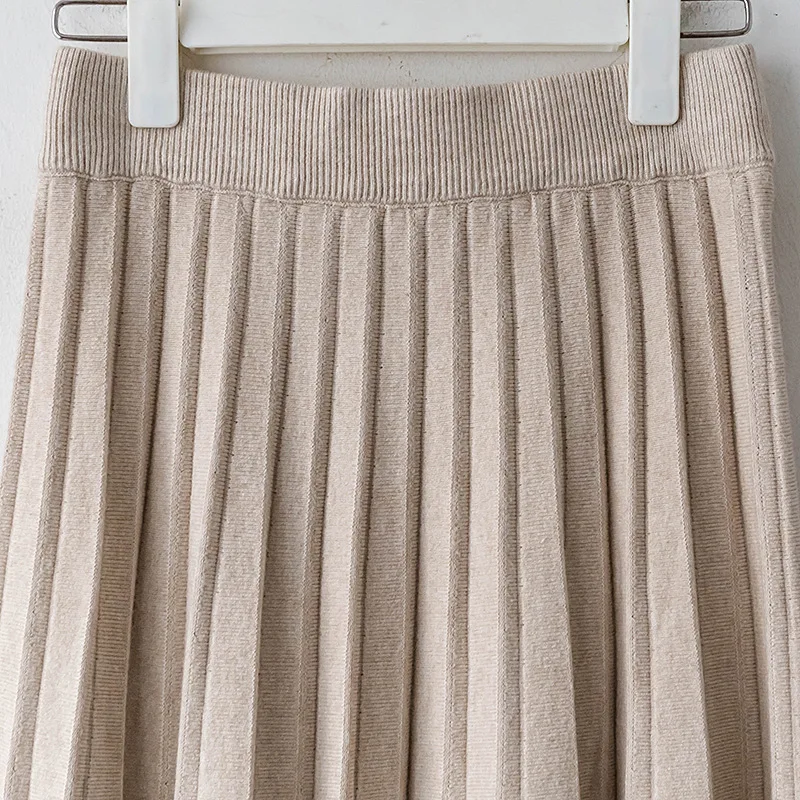 

2020 Spring High Waist Knitted Winter A-Line Pleated Long Fashion Women Autumn Skirt Faldas Jupe Femme Saia