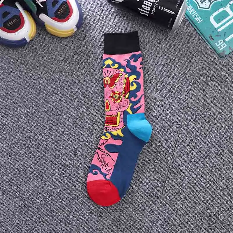 Harajuku happy women funny combed cotton casual Fashion colorful ghost bat pattern Men Long skateboard Unisex Christmas Socks - Цвет: 5