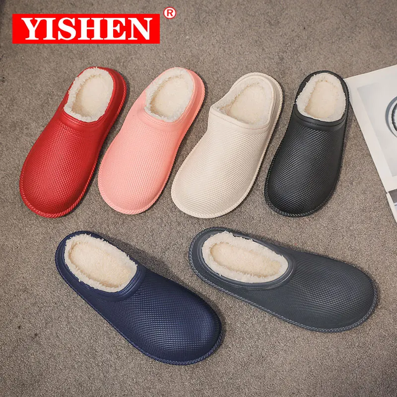 

YISHEN Women Fashion Shoes Foam Waterproof Indoor Autumn Winter Warm Slides Plush Anti-fouling Home Cotton Lady Slippers