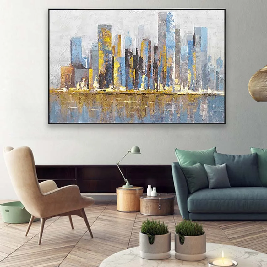 Оригинальный современный городской пейзаж ручная работа холст Акриловая