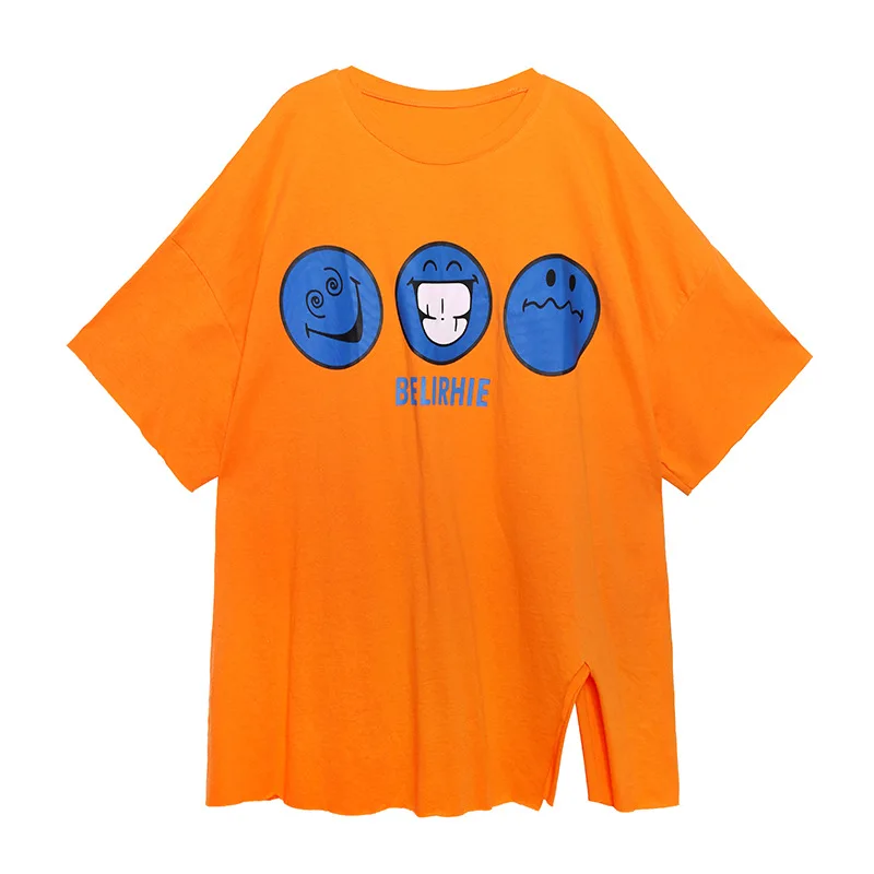 

Vefadisa Smile Face Women T-shirt 2021 Summer Letter Print T-shirt Plus Size Women T-shirt Fashion Casual Pullover Top QYF5306
