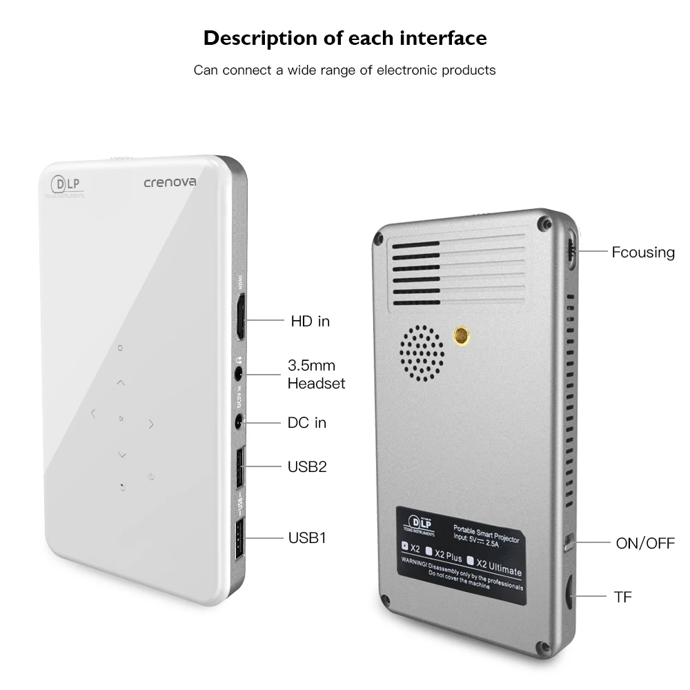 CRENOVA 2019 новейший мини DLP проектор X2 с Android 7 1 WIFI Bluetooth (2 ГБ + 16 ГБ) поддержка 4K