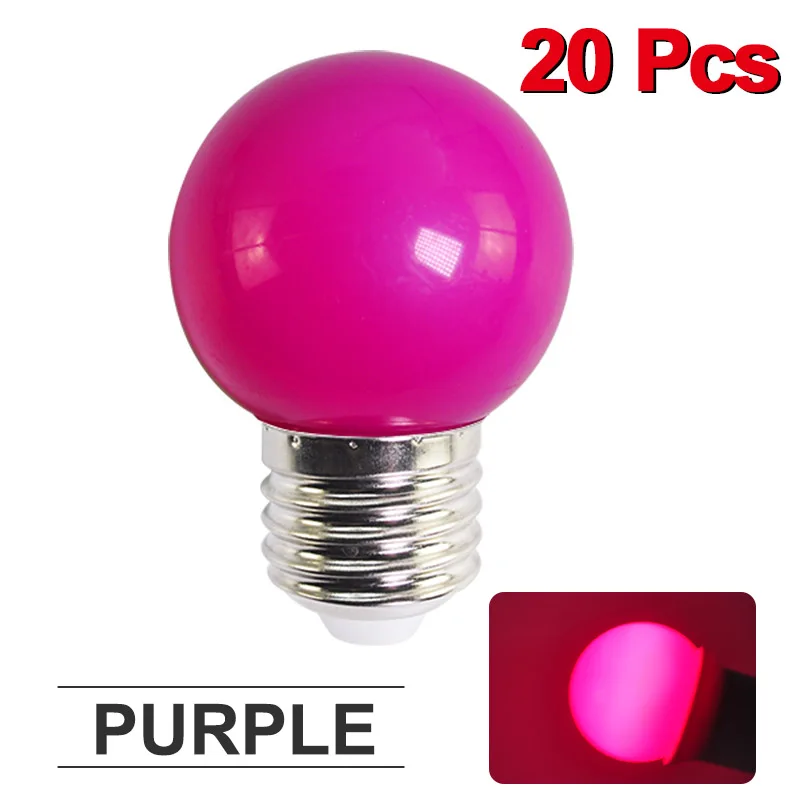 Purple 20 шт./лот Светодиодная лампа E27 лампа 3 Вт красочные лампада ампулы SMD 2835 Flash светильник RGB Светодиодный светильник для домашнего декора светильник переменного тока 220V шарики во всем мире - Испускаемый цвет: Purple