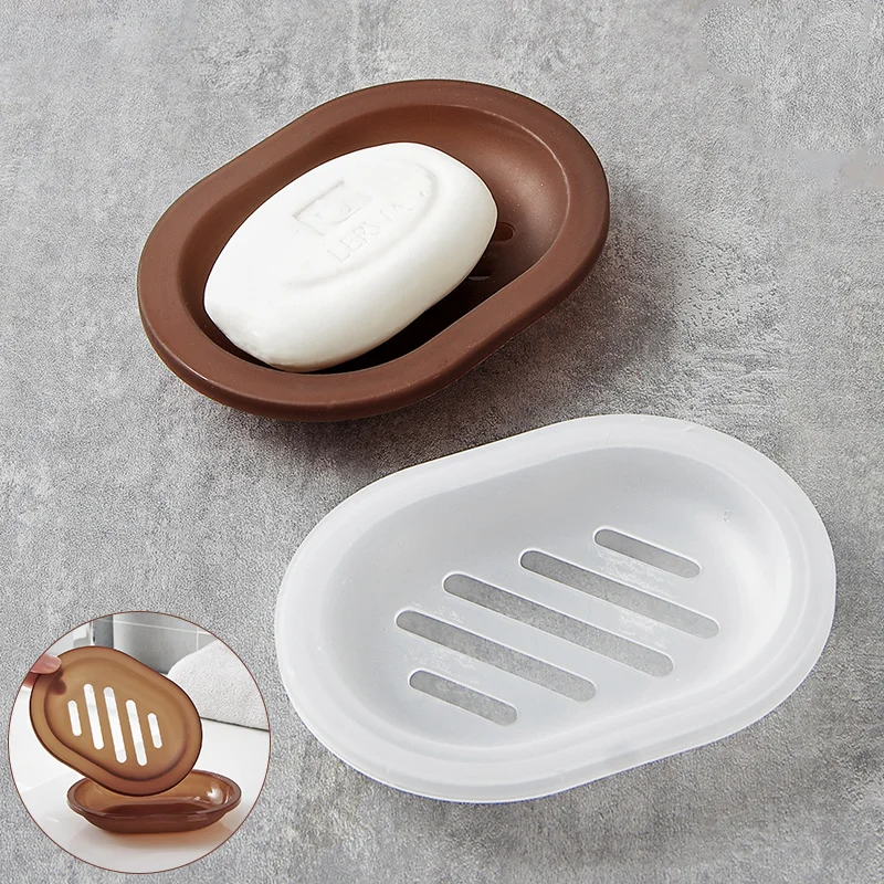 

Oval Transparent Double-layer Plastic Soap Box Household Bathroom Drain Soap Tray Soap Holder