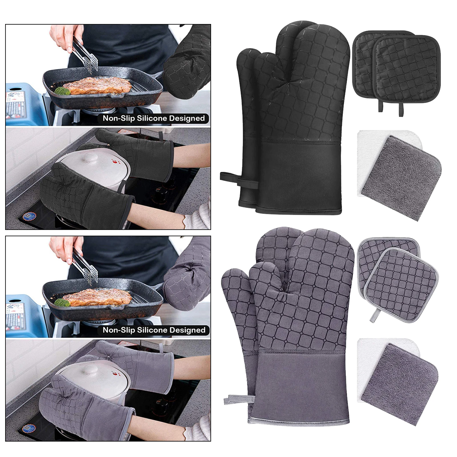 

Cotton Oven Gloves Non-Slip Kitchen Oven Mitts Heat Resistant Cooking Gloves for for Kitchen Baking-Oven Mitts Gifts for Women