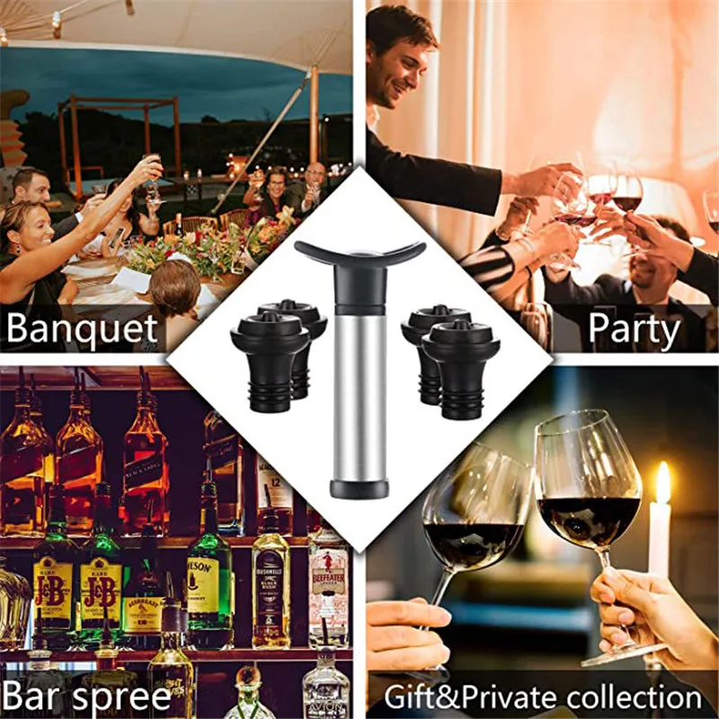 Wine Stopper with Vacuum Pump Preserver Aerator Rubber Black Stoppers Sealing Drinks Bottle Silicone Caps | Дом и сад