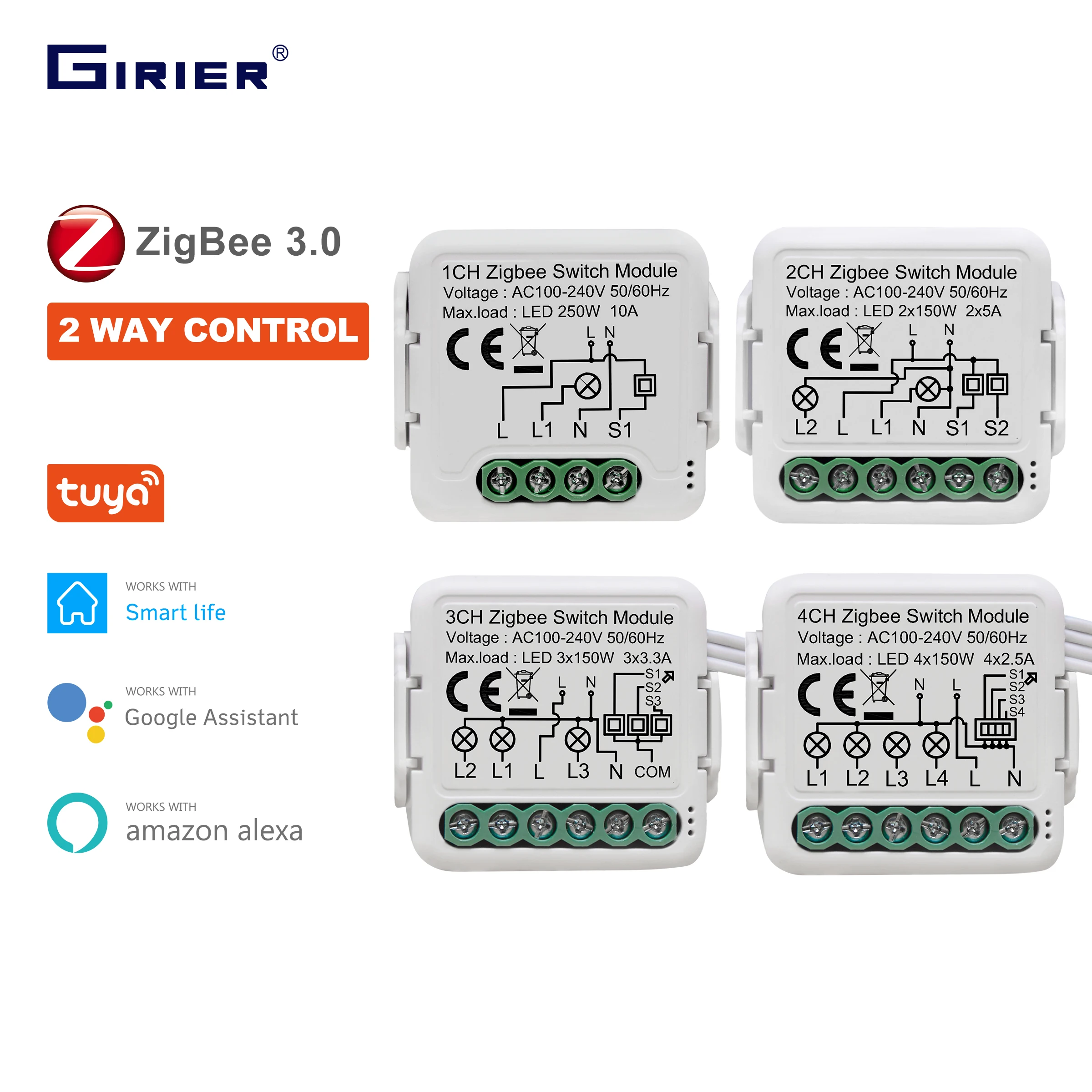 Коммутатор GIRIER Tuya ZigBee 3,0, 10 а, с поддержкой Alexa и Google Home