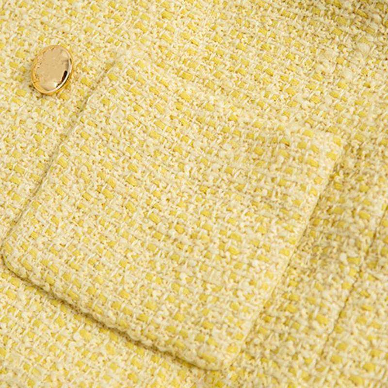 

TWOTWINSTYLE Yellow Casual Jacket For Women O Neck Long Sleeve Pockets Solid Double Breasted Jackets Female Fashion 2021 Clothes