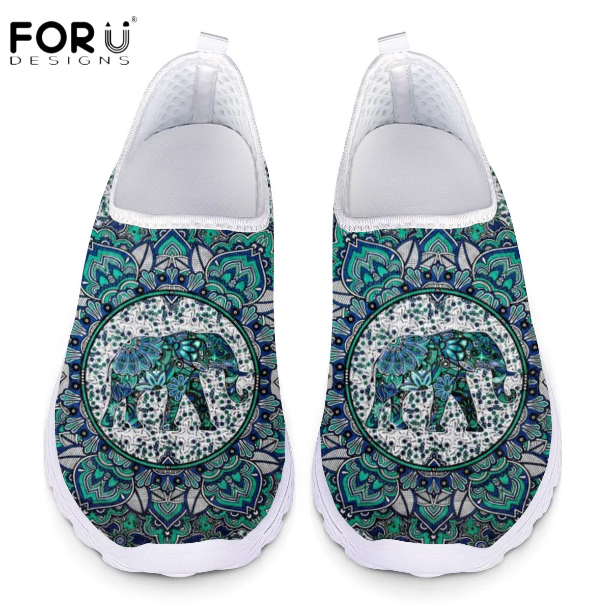 

FORUDESIGNS Bohemian Mandala Elephant Floral Printed Women Slip On Sneakers Casual Summer Beach Shoes Breath Flats Ladies Shoes