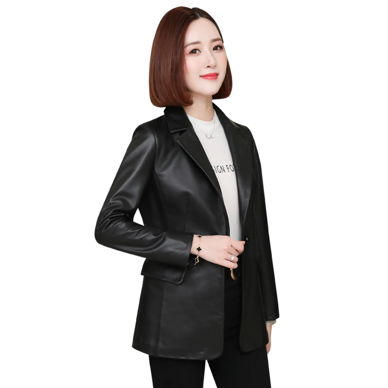 

Leisure leather coat women's middle and long 2020 new slim fit Haining autumn and winter pure cotton sheepskin suit