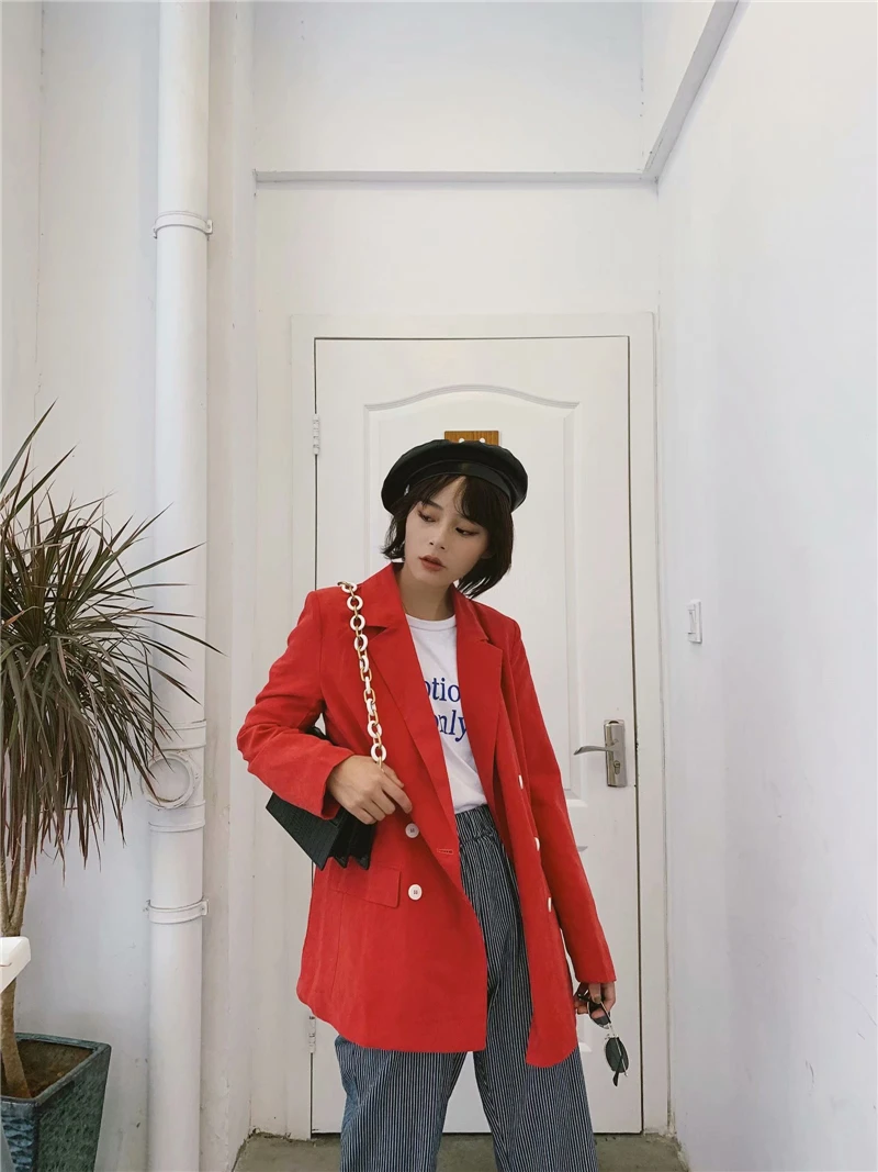 

TMODA710 Za Chic Solid Blazer Women Double Breasted Long Sleeve Elegant Work Ladies Jacket Blazers Outerwear Coat Female Top