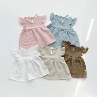 7837 baby girl clothing set 2021 summer new baby girl 2 piece suit cute and sweet fly sleeve topshort girls candy color suit
