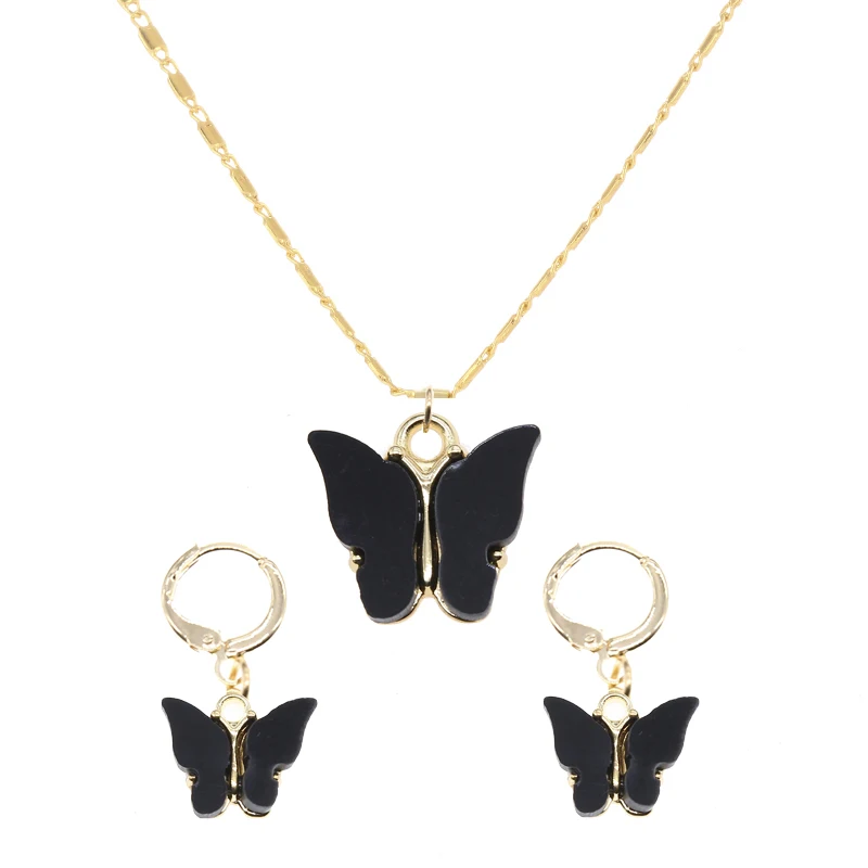 1 set New Bohemian Candy Color Butterfly Pendant Necklaces For Women Trendy Beads Clavicle Fashion Jewelry wholesale | Украшения и