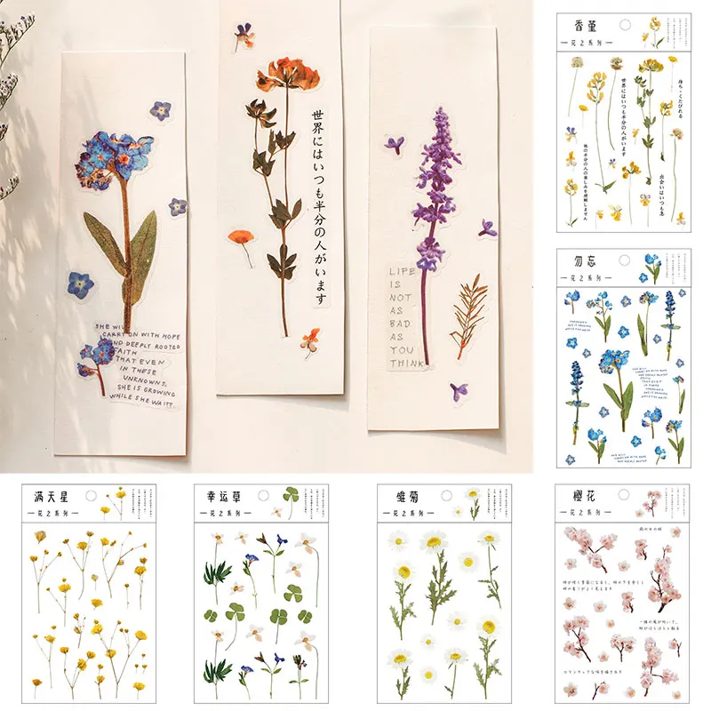

1 Pack Flowers Leaves PET Stickers Transparent Scrapbook Decoration Materials Self Adhesive Decals