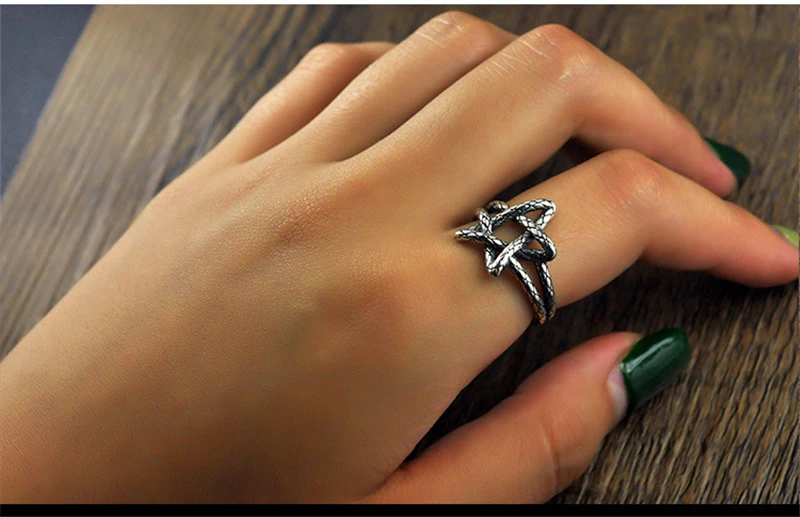 GAGAFEEL S925 Серебряное Открытое кольцо с пятиконечной звездой, модные регулируемые Индивидуальные Кольца, тайские серебряные ювелирные изделия, ретро кольцо для женщин