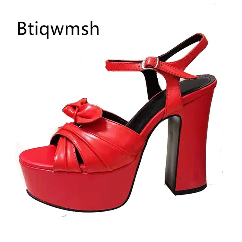 Женские босоножки на платформе с бантом бабочкой открытым носком ремешком