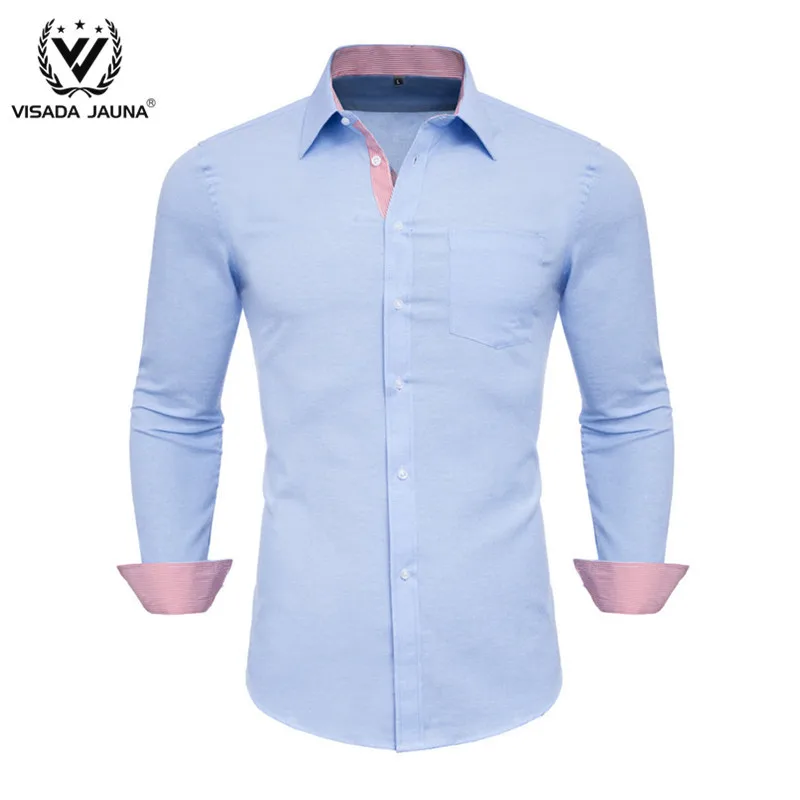 Мужская деловая рубашка VISADA JUANA Однотонная на пуговицах весну и осень Y29 | одежда