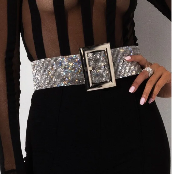 New Luxury Bling Belts Women Crystal Chain Rhinestone Bride Wide Female Waist Wedding PU Leather Belt Accessories | Аксессуары для