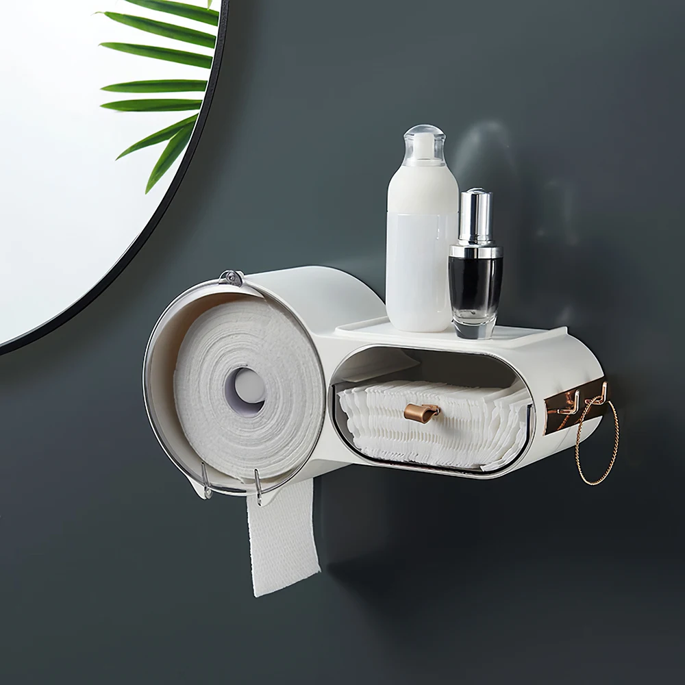 

Bathroom Toilet Paper Holder Paper Tissue Box Plastic Toilet Dispenser Wall Mounted Roll Paper Storage Box Free Punching