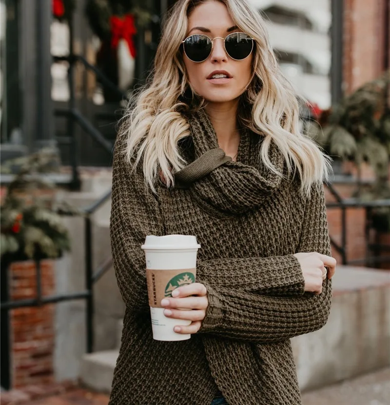 Свитер женский осенне-зимний однотонный с высоким воротом и длинным рукавом |