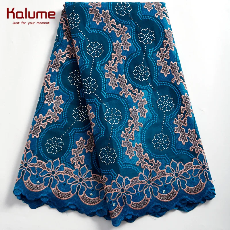 

Kalume African Lace Fabric Blue Nigerian Cotton Lace Fabric Stones Swiss Voile Lace Fabric For Party Wedding Lace Fabric H2343