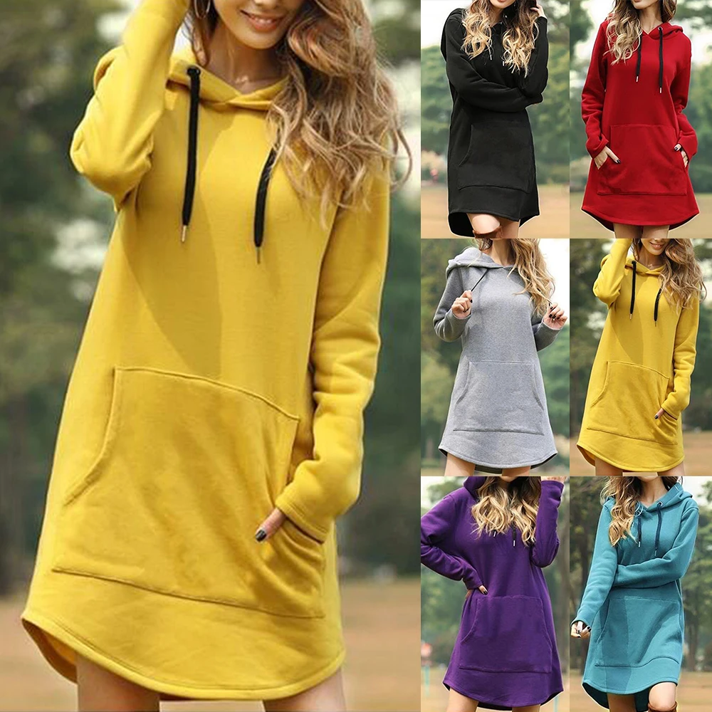 

New Hoodie Women Dress Casual Hooded Pocket Long Sleeve Pullover Sweatshirts Womens Fashion Hooded Autumn Winter PDG2009