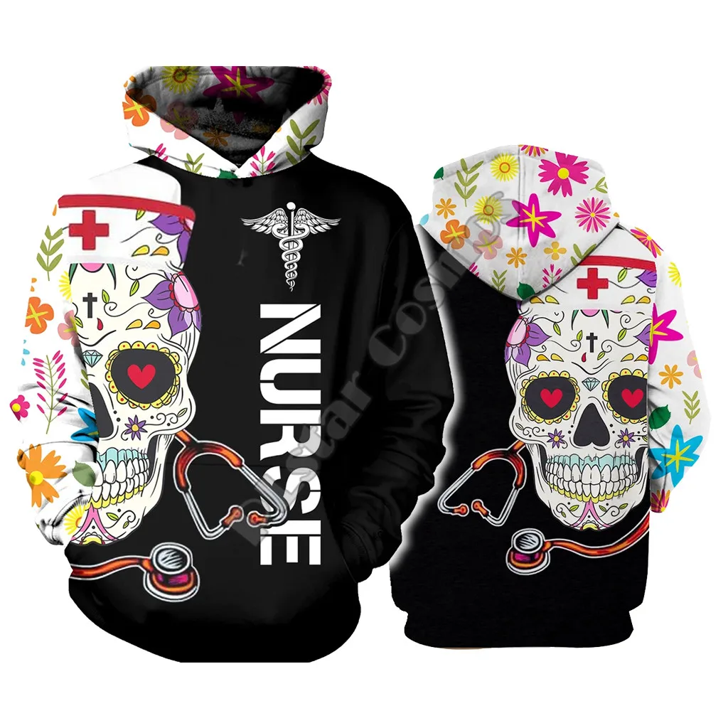 Толстовка с 3D-принтом медсестры черепа модная в стиле Харадзюку для мужчин и