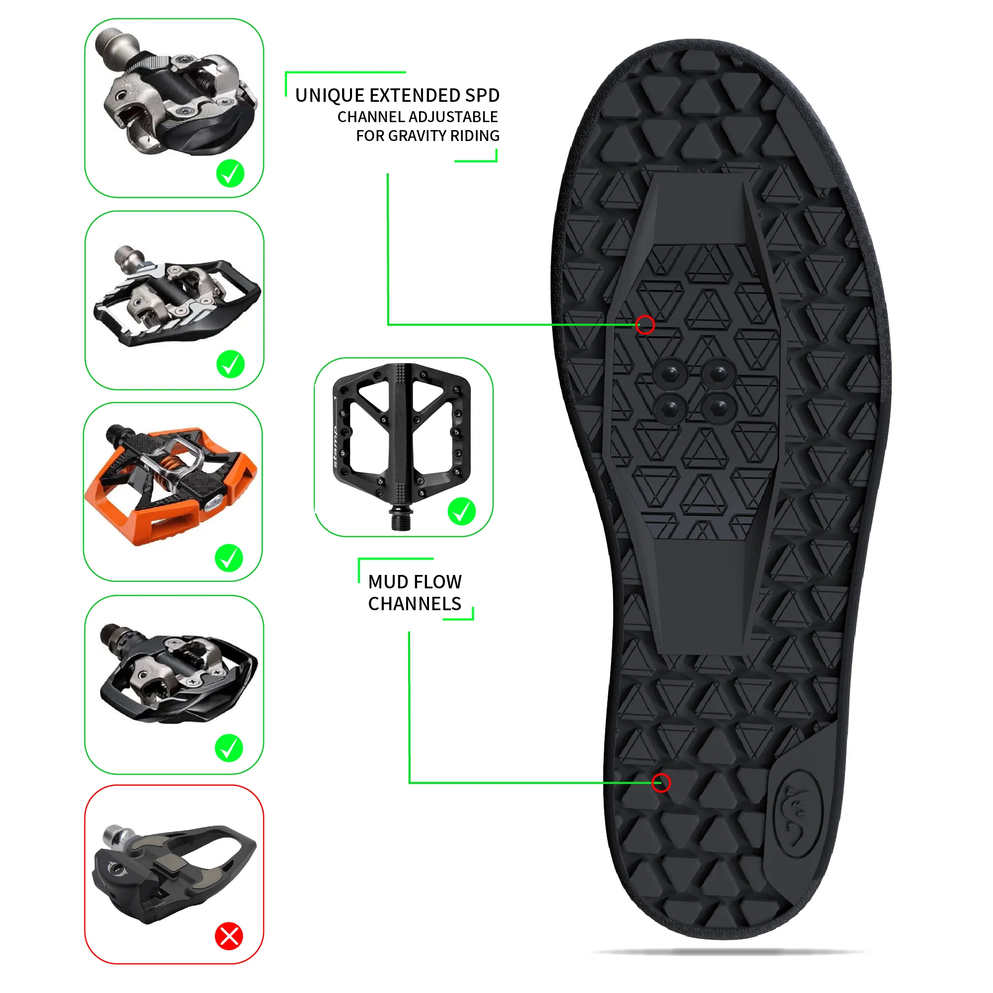 Beli Sepatu Bersepeda Gunung Pria Pedal Datar MTB SPD Sepatu Enduro Menurun, Kompatibel Dengan Semua 2-Baut Dan Pedal Datar