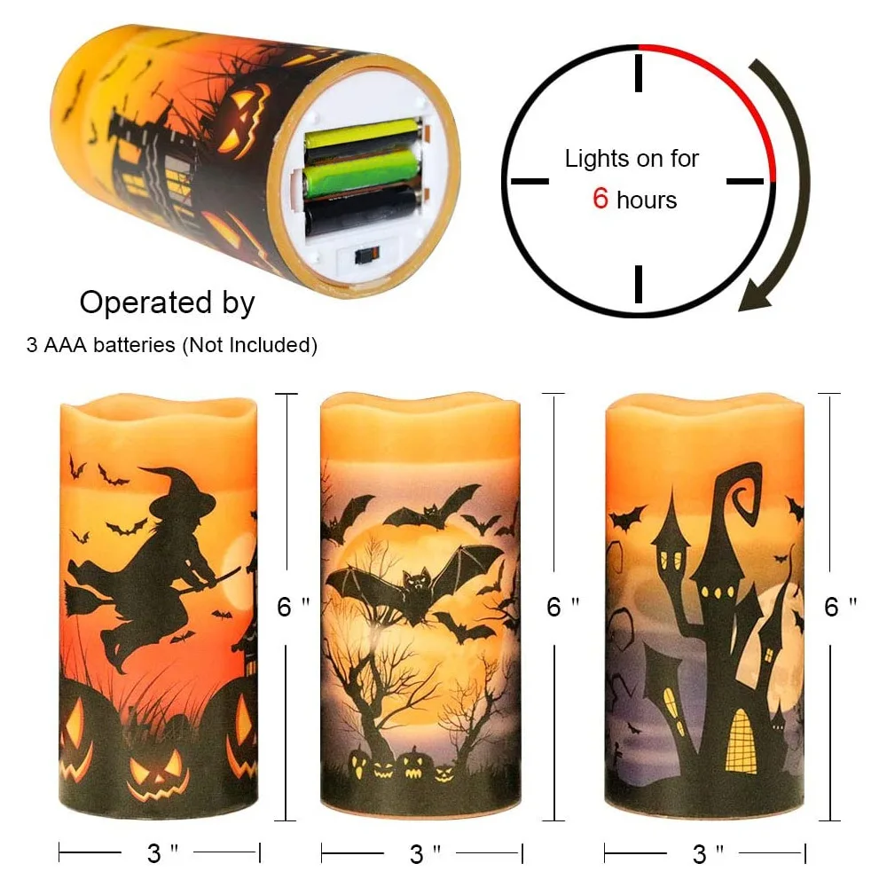 

3PCS Imitation Candle Halloween Light LED Electronic Frameless Durable Candles Light For Halloween Party Decoration Nightlight
