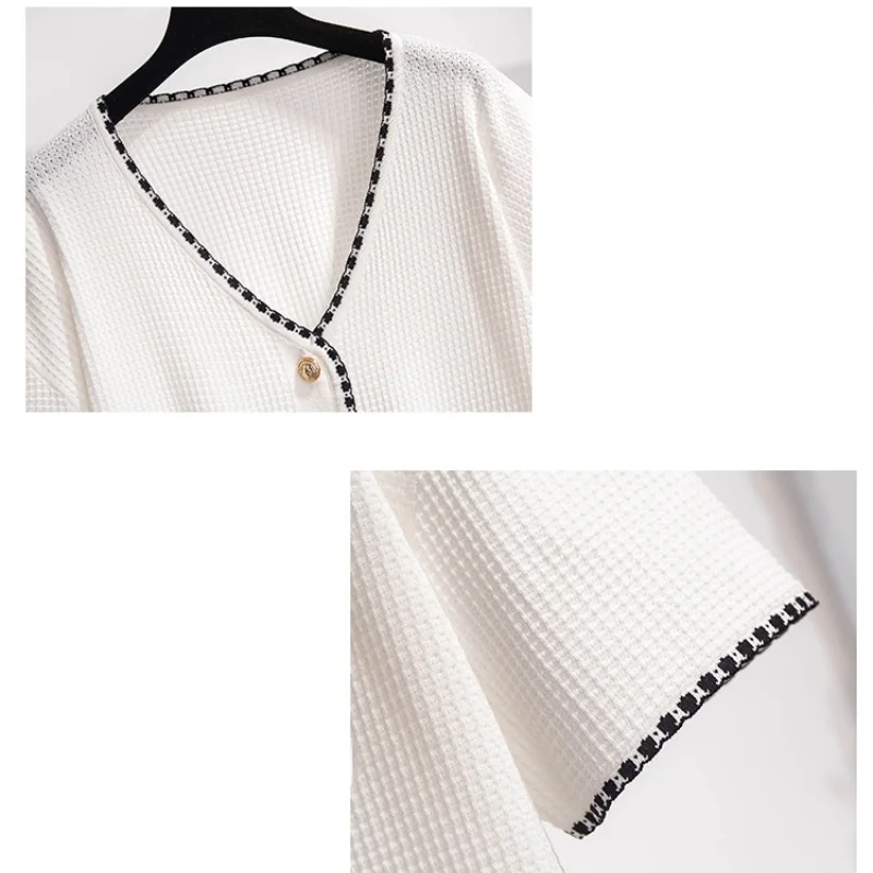 

HOUZHOU Summer Plus Size Women Clothing Elegant Blouse White Casual Knitted Korean Style Loose Large Tops Oversize Short T-shirt