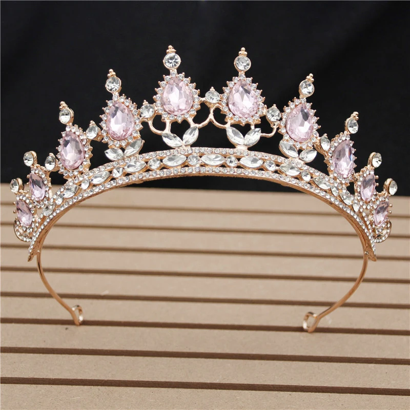 Gold Pink Новая модная повязка на голову, маленькие диадемы и короны с синими кристаллами в стиле барокко для женщин и девушек, свадебные украшения для волос, аксессуары - Окраска металла: Gold Pink