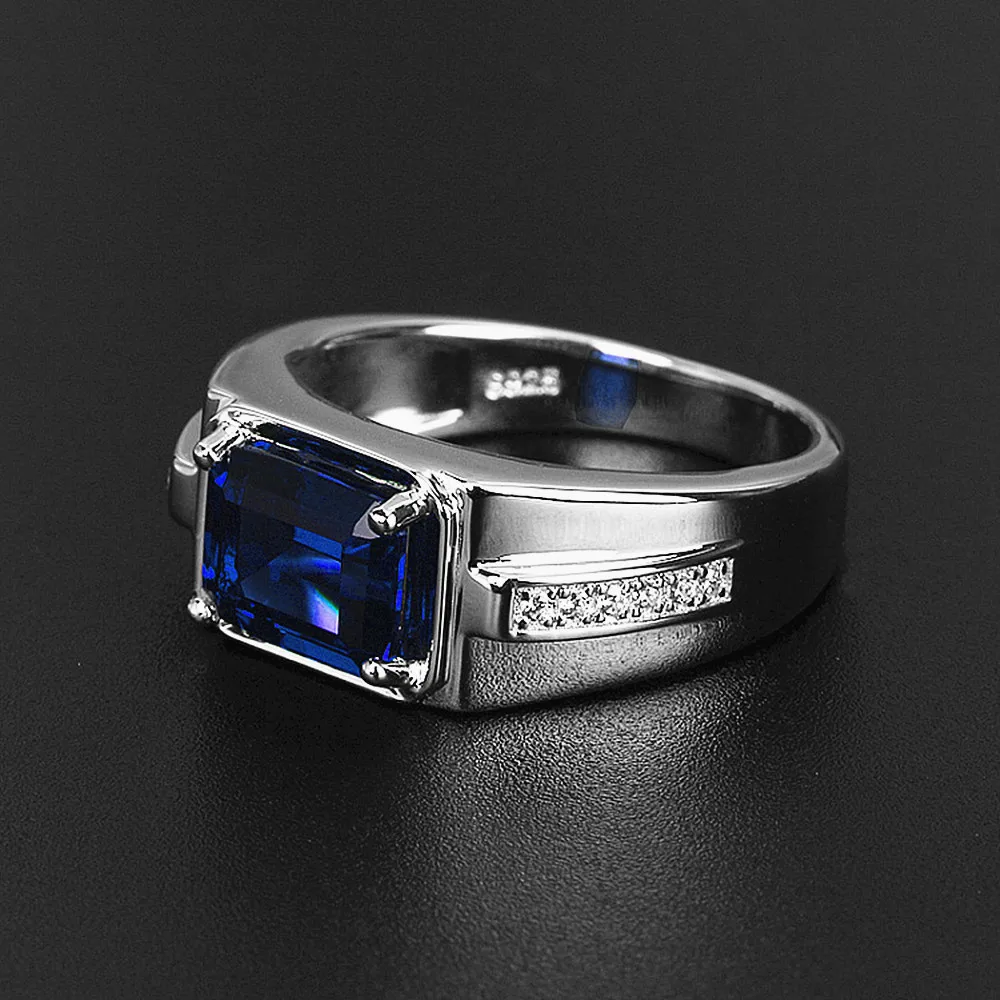 

Classical green blue crystal stone emerald sapphire gemstones zircon diamonds rings for men jewelry silver color argent bague