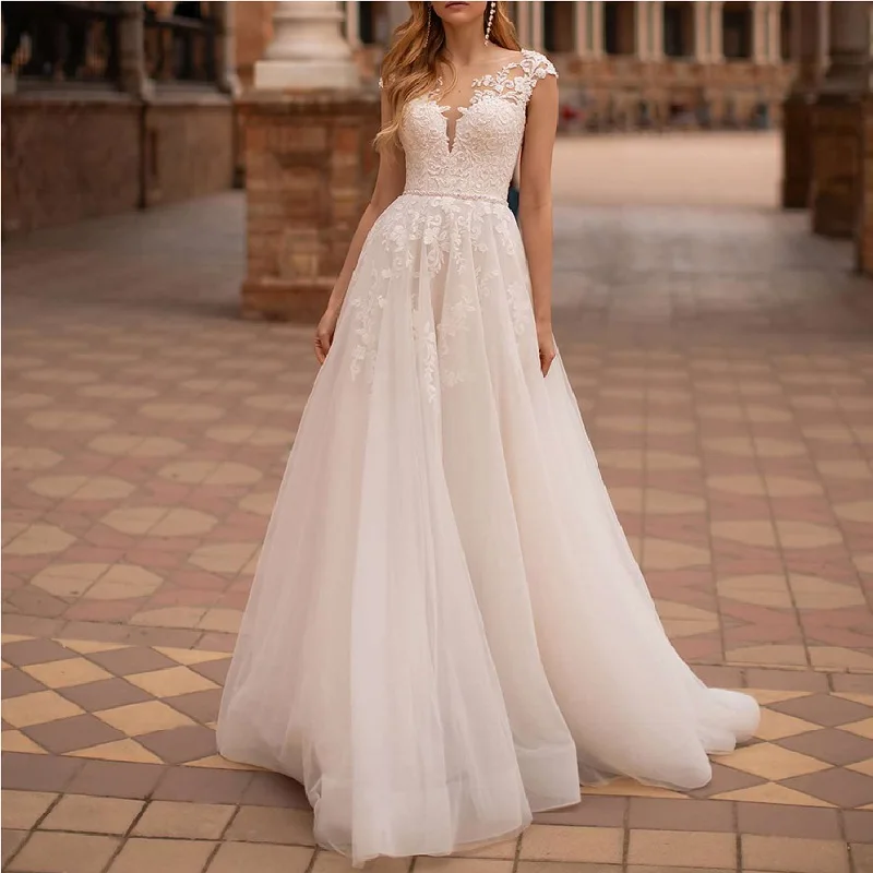

Wedding Dress Sleeveless Lace A-Line Sweetheart Appliques Bridal Gown Princess Custom made wedding gown Vestido De Novia