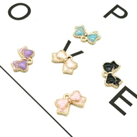 10pcslot gold color tone bow knot bowtie shape enamel charms for bracelet earring keychain making accessories 1110mm