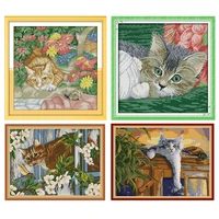 joy sunday cross stitch kits cat and dragonflie stamped printed 11ct 14ct counted printing crafts kit embroidery needlework sets