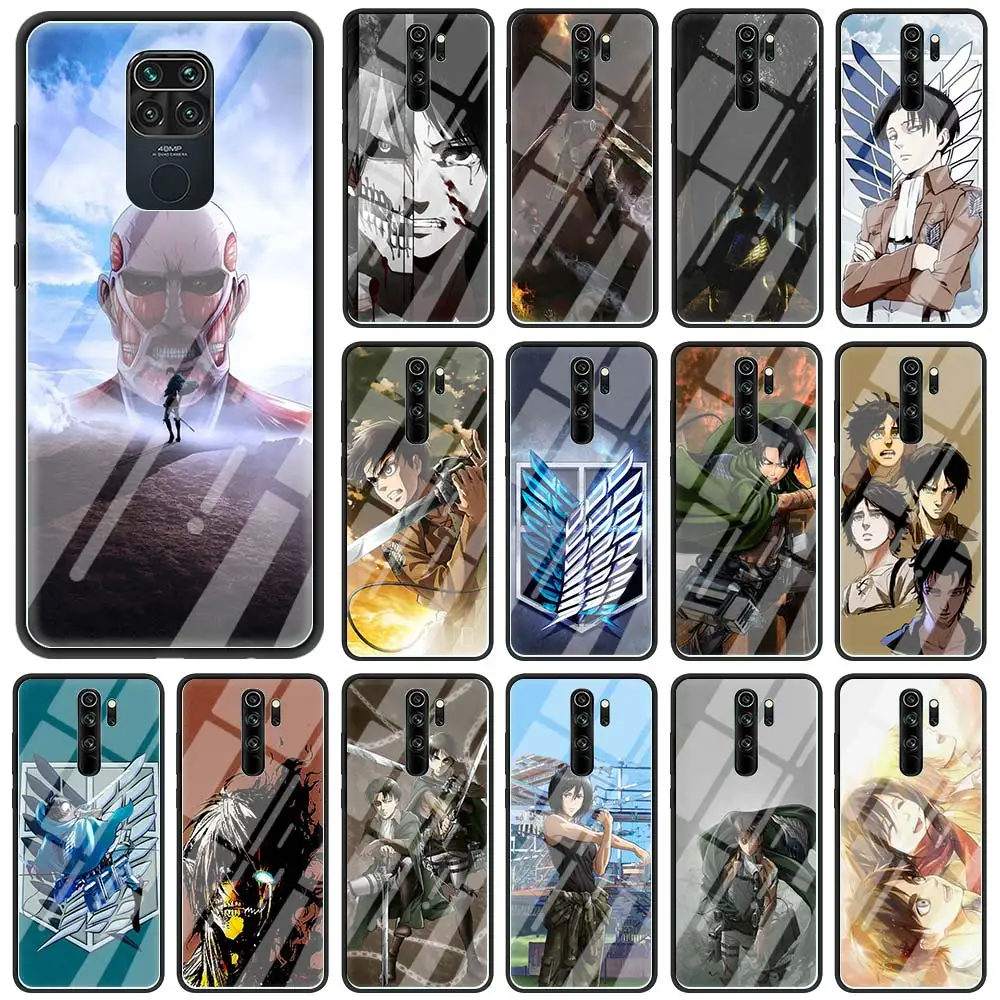 

Phone Case for Xiaomi Redmi Note 9S 8 8T 9 K30 Pro K20 7 8A 9A 9C 9i Tempered Glass Funda Back Cover Cute Anime Attack On Titan