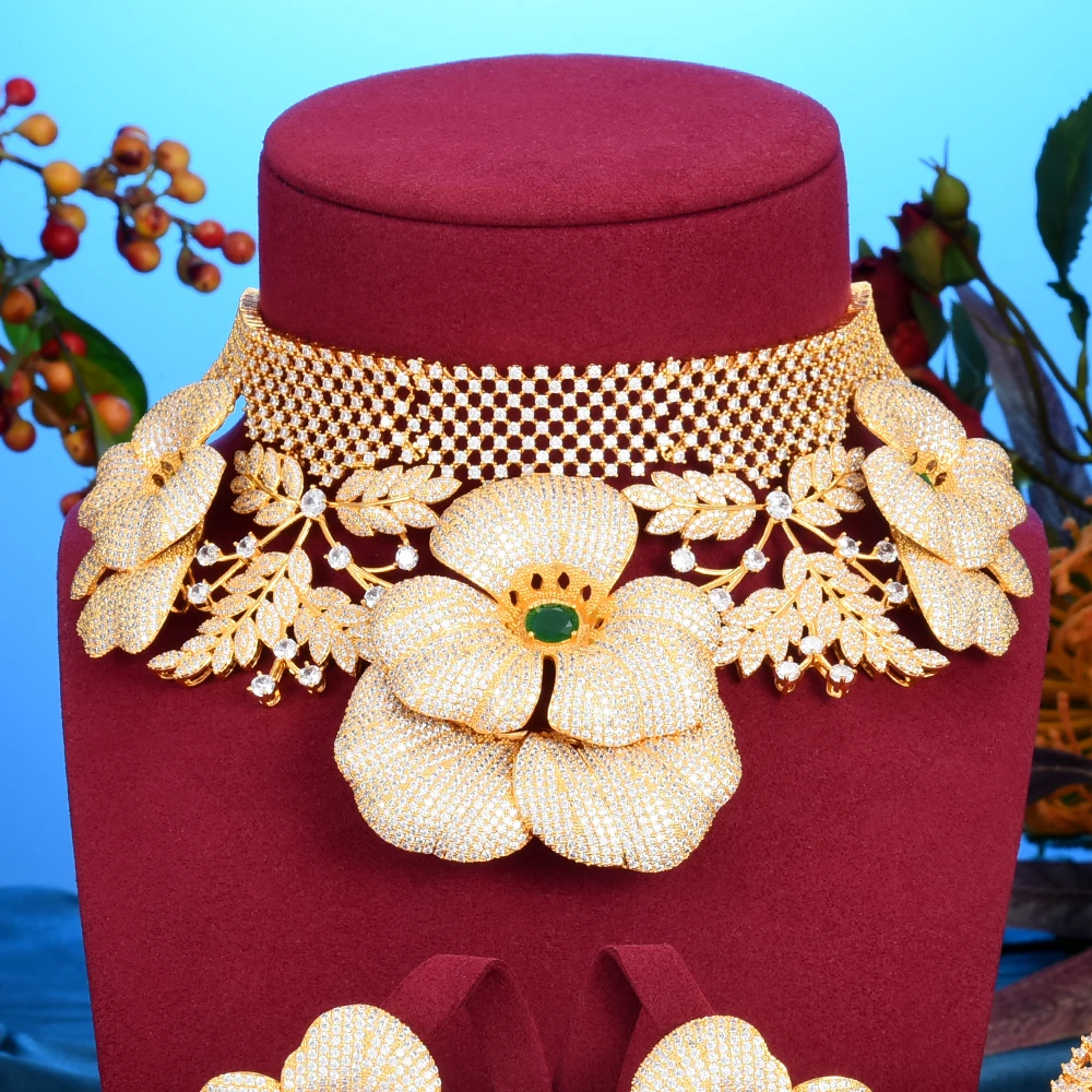 ?? 女性のための花の王女のようなブレスレット,豪華なジュエリー,アフリカの結婚式のためのチョーカー,ジルコンcz,ドバイのブライダルジュエリー