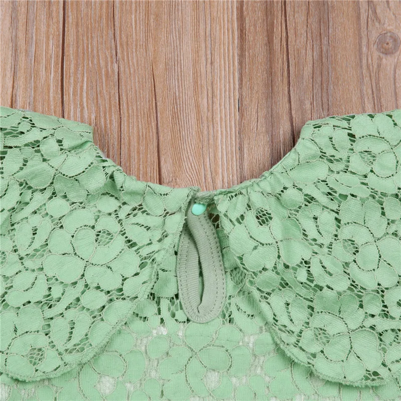 

0-18M Baby's Romper, Newborn's Sweet Short Sleeve Lace Ruffled Collar Back Crotch Button One-piece Garment for Infant