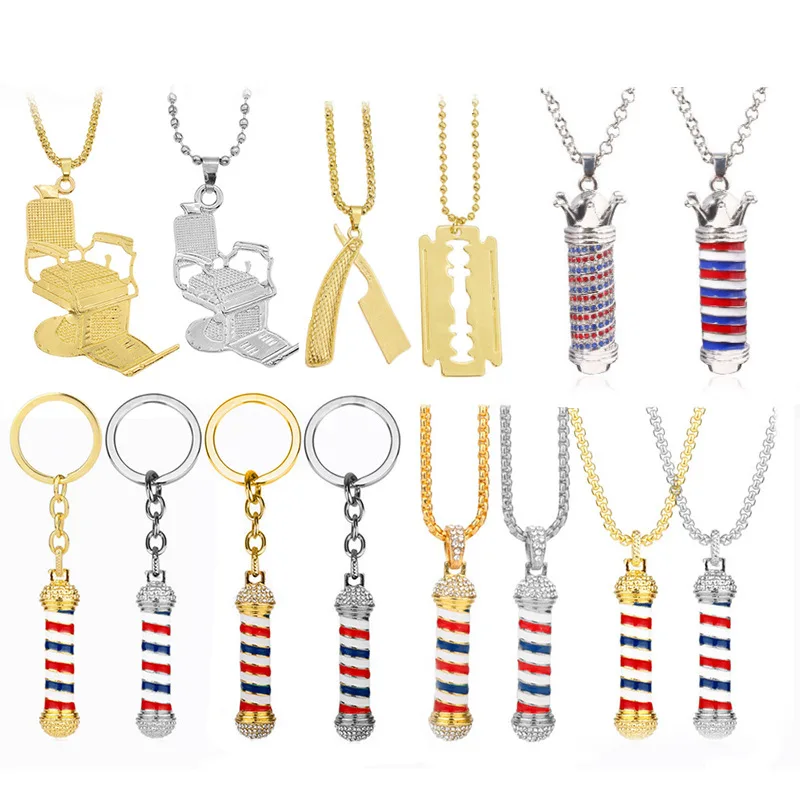 

New Decorative Keychains Necklaces for Men Women Barber Shop Hairdressers Comb Scissors Hair Dryer Keyring Necklace Accessories